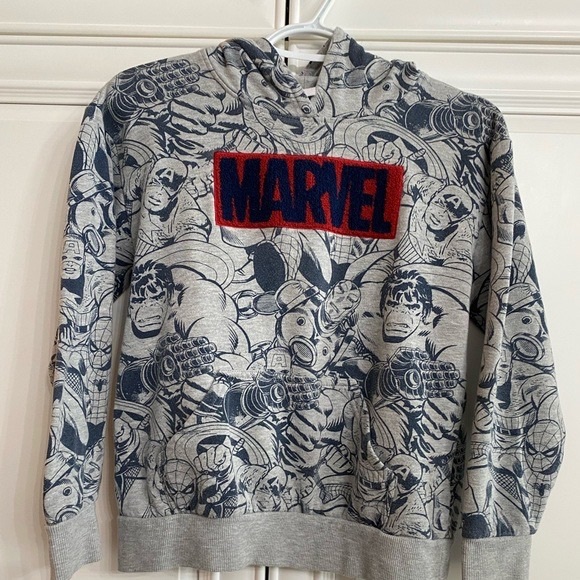 Marvel Comics Childrens Size Large 10-12 Hoodie in Grey with Marvel Characters - Picture 6 of 10